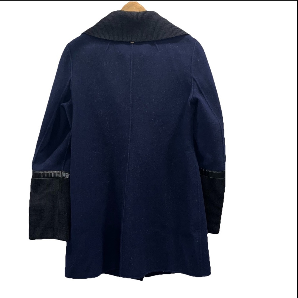 Mackage Navy Wool Blend Pea Coat Knit Collar Jacket Medium - Picture 9 of 13